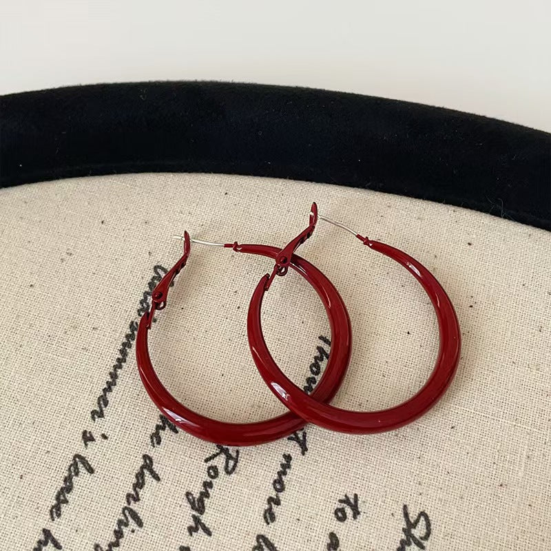 Vintage Ankora wine red Earrings Elegant High-end Atmospheric Earrings Women's S925 Silver Pin All-match Earrings