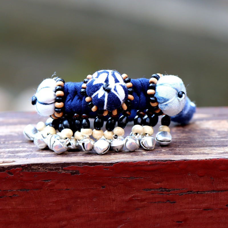 Blue Tie Dye Cloth Bracelet Dali Lijiang Hot Sale Hand-stitched Flower Fabric Bracelet Bracelet