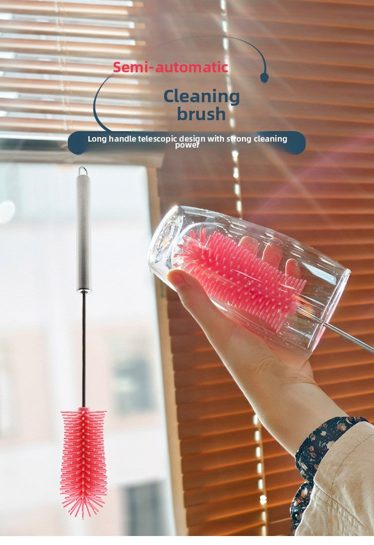 Rotating Silicone Cup Brush Milk Bottle Brush Multifunctional Semi-automatic Cleaning Brush Household Press-type Rotating Cleaning Artifact