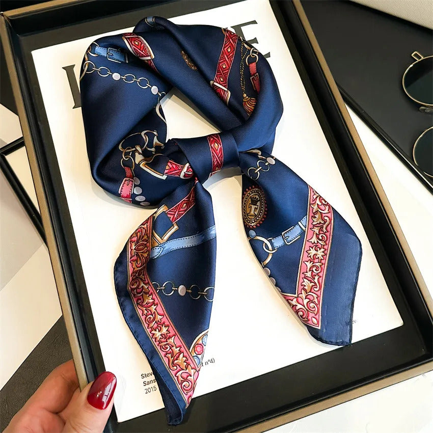 Luxury Women's Soft Satin Hair Scarves Fashion Square Printed Headscarf 70cm Professional Accessories Designer Scarf Headband
