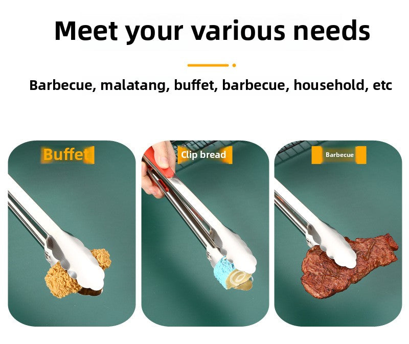 Stainless Steel Food Tongs Thickened Anti-scald Kitchen Tools Wholesale Buffet Bread Tongs BBQ Steak Food Tongs