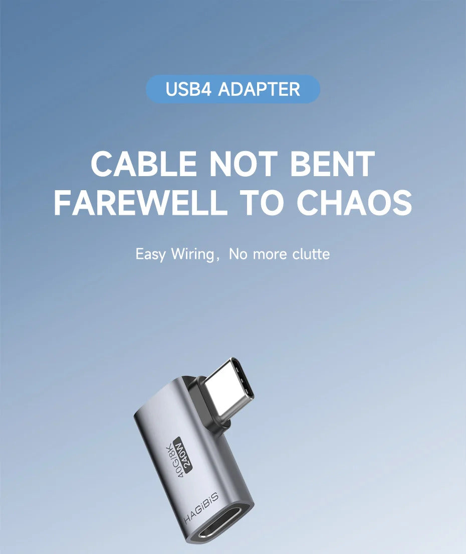 Hagibis 240W USB C to C Adapter 40Gbps 8K 60Hz 90 Degree Converter USB4 Adapter for Thunderbolt 4/3 MacBook iPhone 16 Pro Tablet