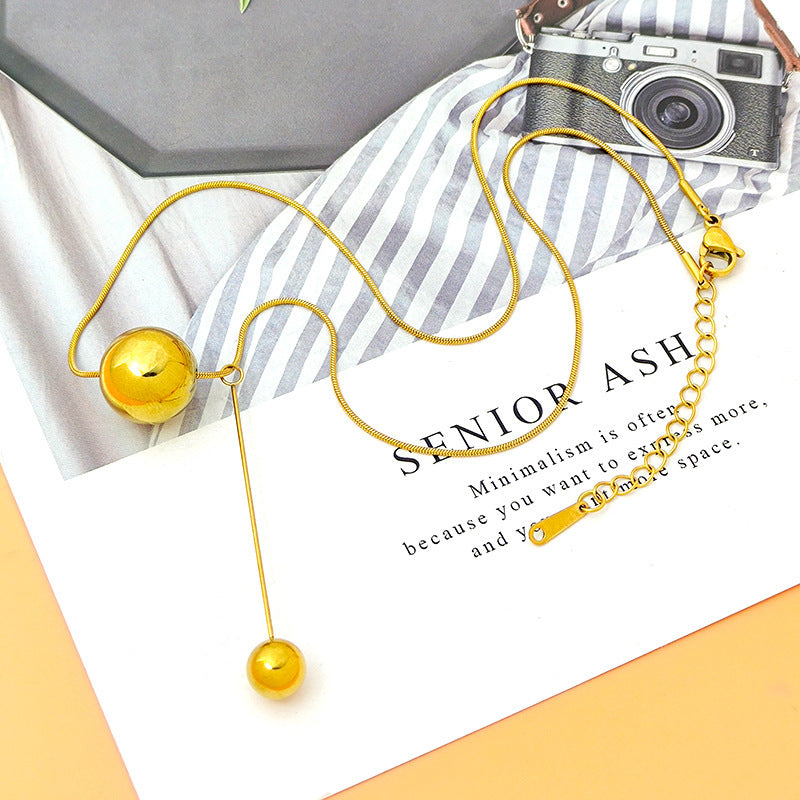 Geometric Ball Pendant Necklace Women's Tassel Fashionable Personalized All-match Titanium Steel Clavicle Chain Ins Girlfriend Neck Chain