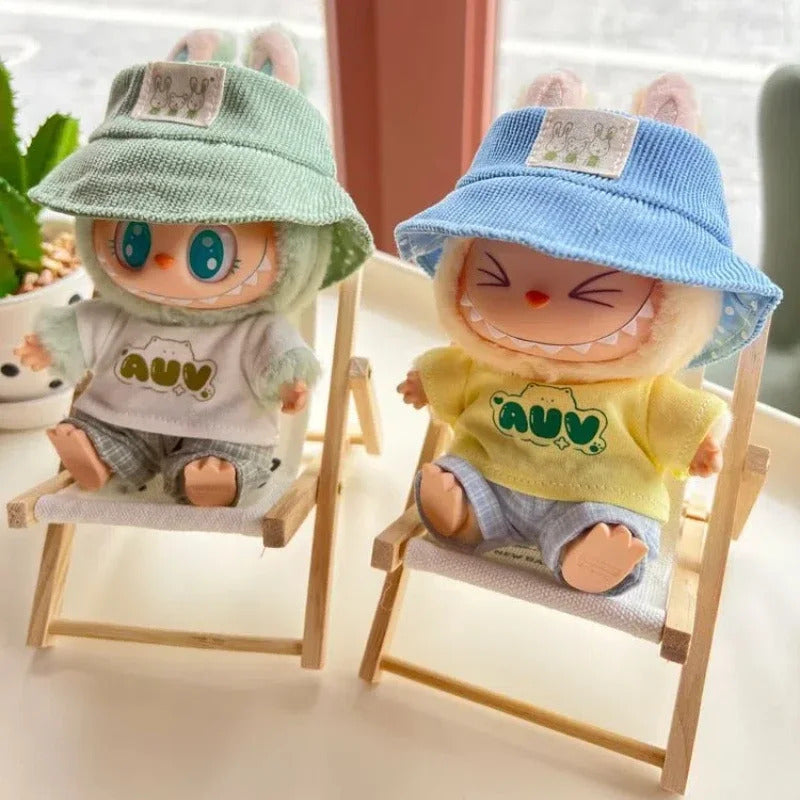 Hot Labubu Wooden Beach Chair Mini Doll Folding Chair Toy Phone Stand Desktop Cute Creative Decoration Photo Props Idol Gifts