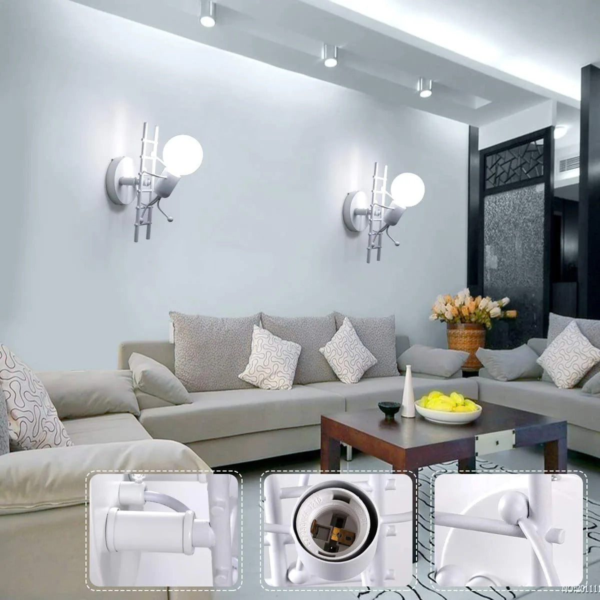 SANDYHA Warmth Bedside Nodic Wall Lamp Creative Small Man Iron Light Metal Simple Cartoon Robot Sconce Art Decor Bedroom Light