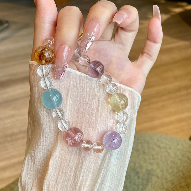 Natural Multi-Gem Energy Crystal White Crystal Yellow Rutilated Quartz Aquamarine Wealth-Attracting Bracelet Original Design Bracelet