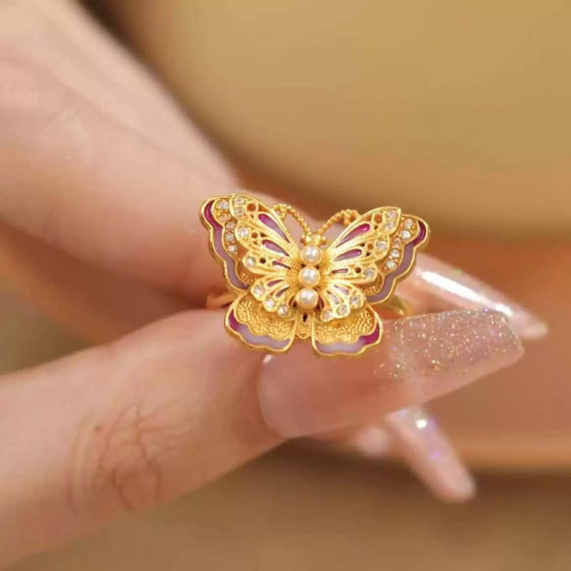 Princess on the Run Dream Butterfly Ring Is like a Butterfly Wonderland New Chinese Style Light Luxury All-Match Accessories Ring for Women