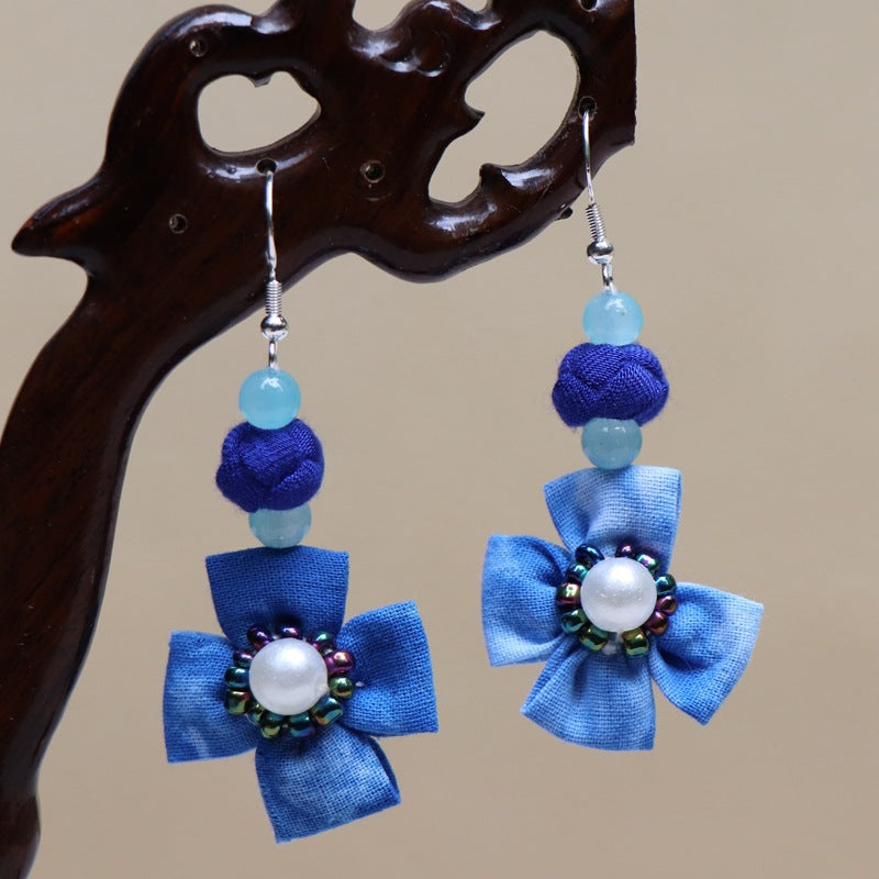 Ethnic style blue tie-dye earrings hand-woven tie-dye earrings travel companion gift