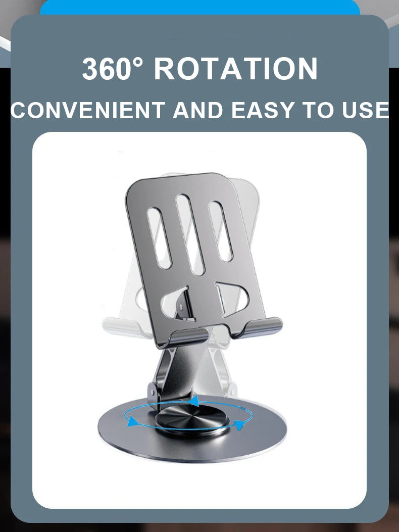Adjustable Cell Phone Stand, Aluminum Desktop Cellphone Stand with Anti-Slip Base and Convenient Charging Port