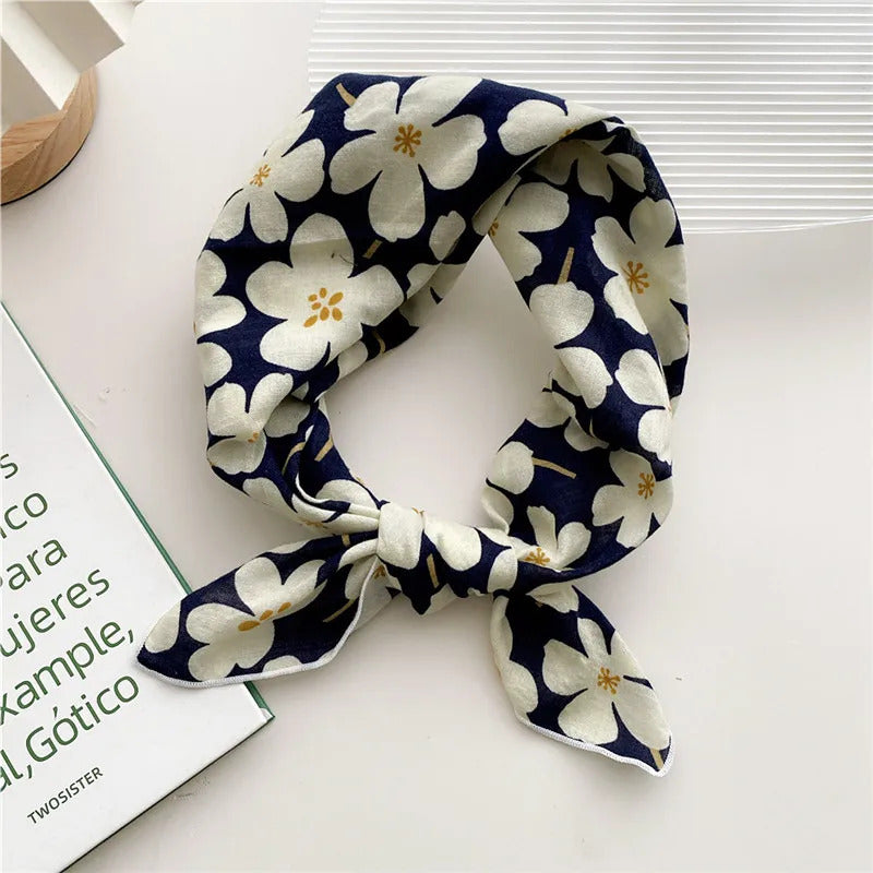 Cotton Linen 55cm Square Scarf Women Kerchief Flower Print Geometric Neckerchief Scarves  Headwrap Bandanas Hairband Headbands