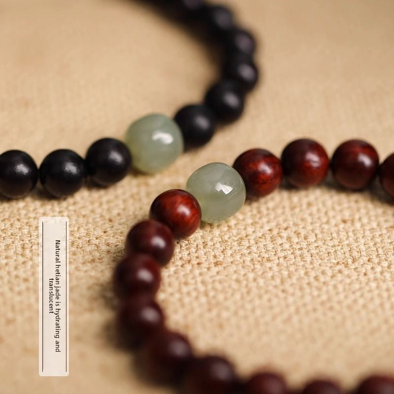 Natural Small Leaf Red Sandalwood Bracelet for Men and Women Couples Black Ebony Wooden Buddhist Beads Golden Silk Sandalwood Bracelet Hetian Jade Top Beads