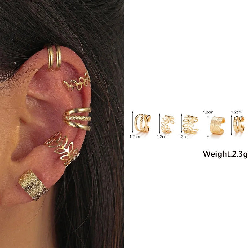 New Gold Color Metal Ear Cuff Non-Piercing Ear Clips Fake Cartilage Earrings Clip Earrings For Women Men Wholesale Ear Jewelry