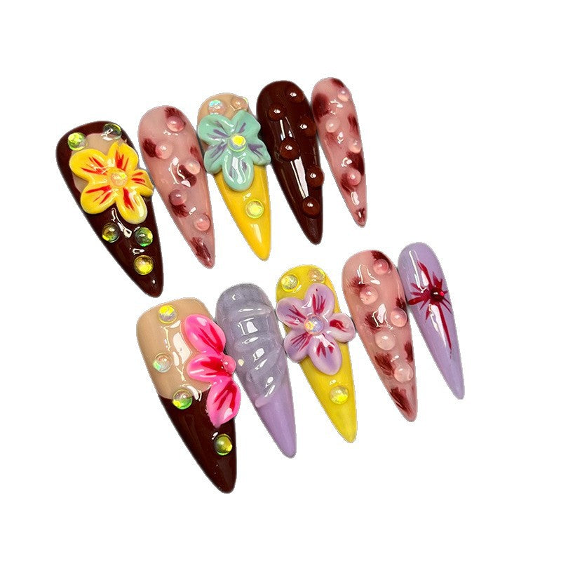 Enyue [Cross-Border Hot-Selling Item] European and American Clear Floral Carved Hand-Painted High-End Pure Handmade Nail Stickers