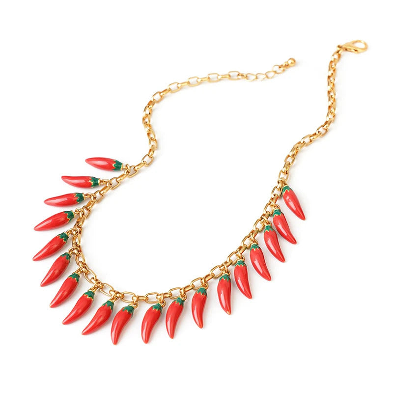 red Pepper Necklaces for Women Multilayer Collar Chain Verse Christian Jewelry 18K Gold Choker Plated/Stainless