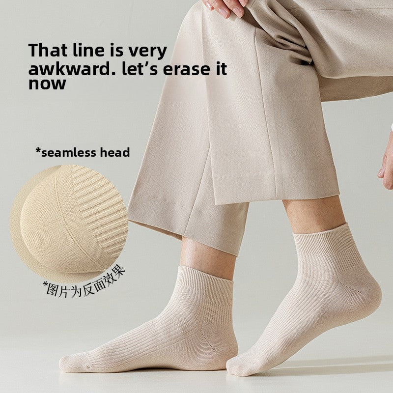 Socks Men's Spring and Summer Thin genuine goods Cotton Double Needle Drawable Mid-Tube Socks Anti-Bacterial Odor Bone-Free Sweat-Absorbing Men's Socks