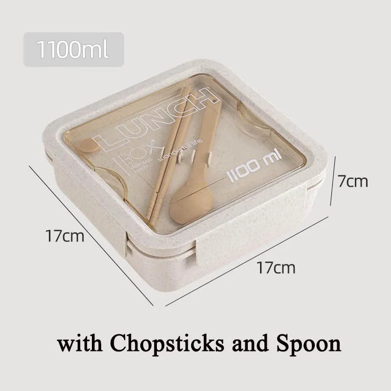 1100ML Lunch Box For Kids School Adults Office Wheat Straw Microwave Picnic Storage Portable Big Bento Box With Spoon Chopsticks