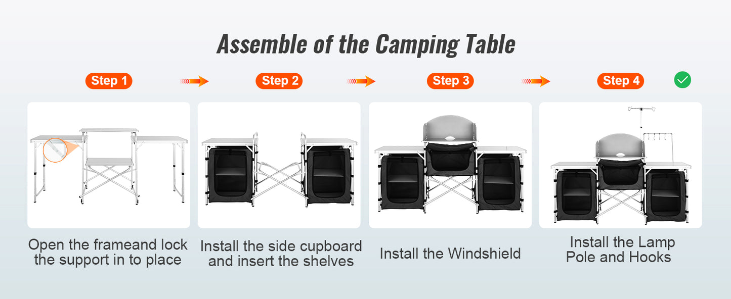 SucceBuy Camping Outdoor Kitchen Table Cabinet Foldable Folding Cooking Storage Rack X-Shaped Aluminum Alloy Bracket for BBQ