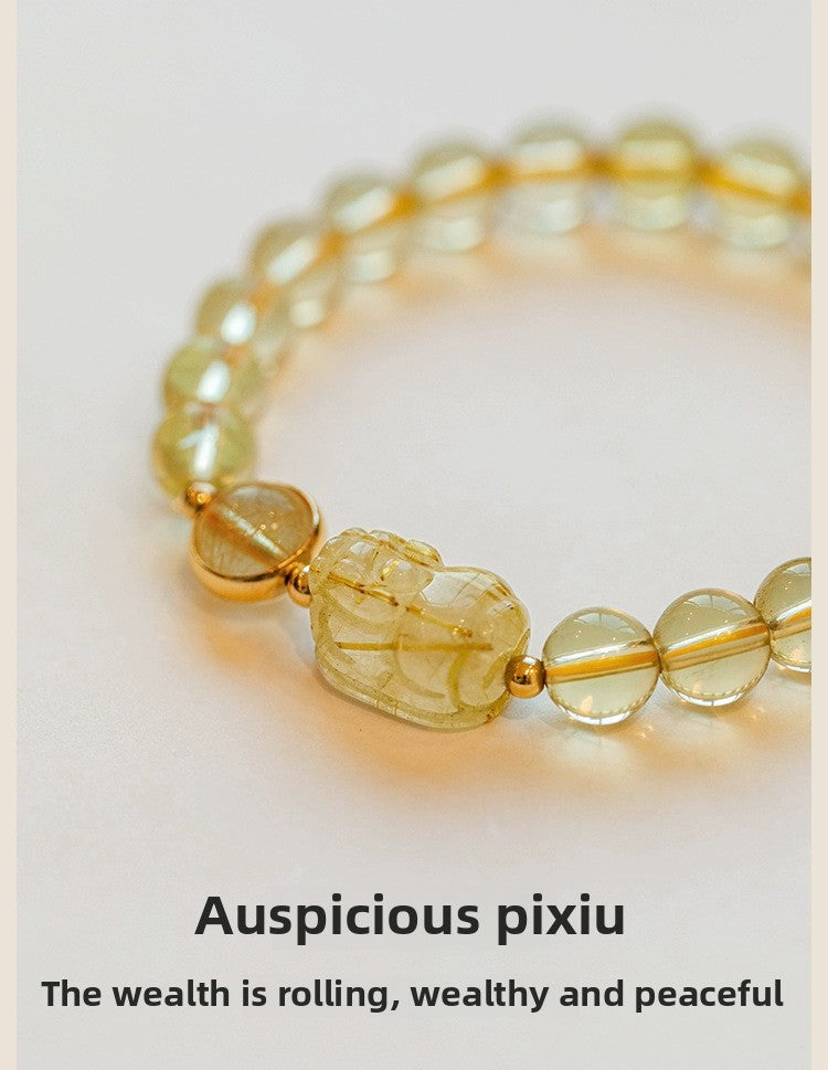 Natural Citrine Bracelet Women's Bracelet Rutile Gold Rutilated Quartz Bracelet Brazil Scattered Beads Money Drawing and Luck Changing Gifts for Girlfriend