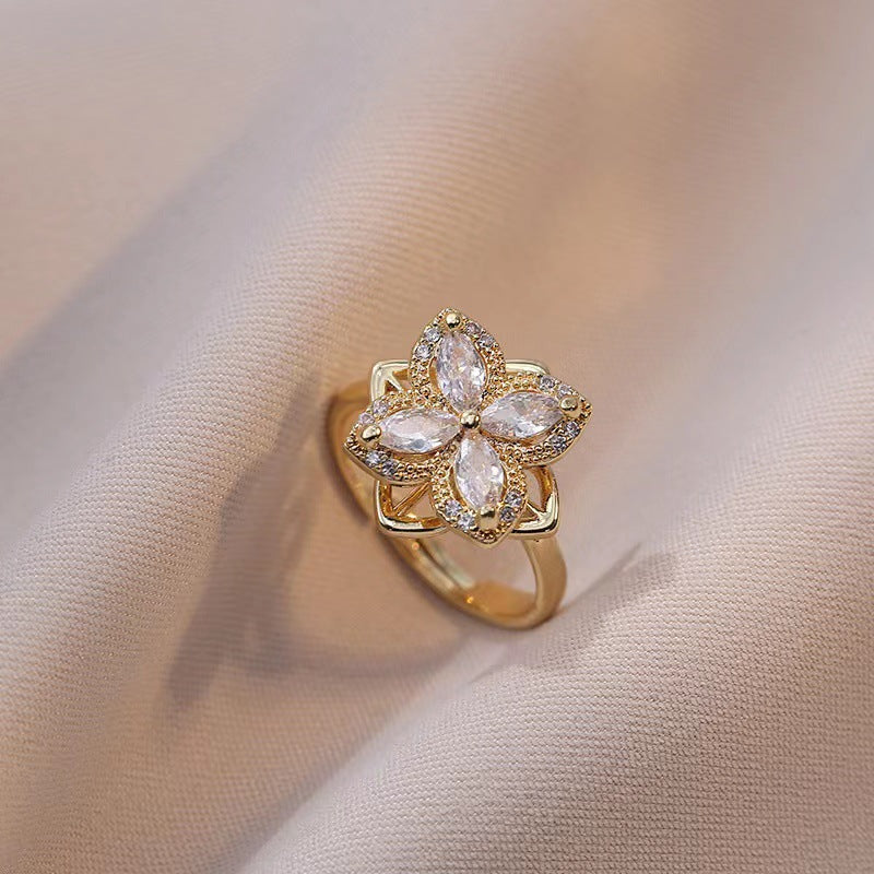 Ring for Women Micro Paved Rotating Zircon Temperament Cold Style Fashion Full Diamond Round Geometric Versatile Fashion Ring Jewelry