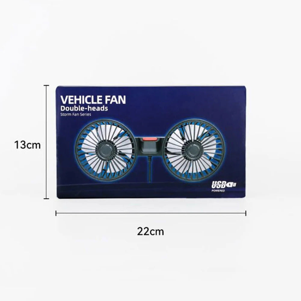 12V/24V Car Fan Cooling Car Fan Dual Head USB Car Fan 3 Speeds Adjustable Auto Cooler Air Fan for Vehicle SUV Car Accessories