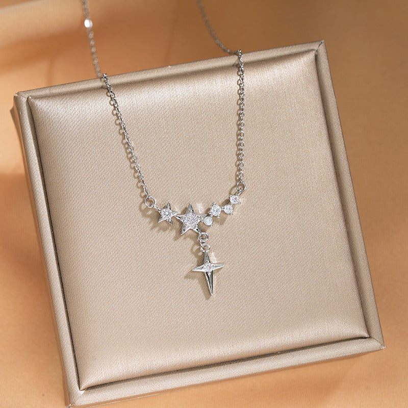 Elegant Inlaid Zircon Exquisite Titanium Steel Necklace for Women Fashionable Versatile Internet Celebrity Collarbone Chain Niche Light Luxury Jewelry