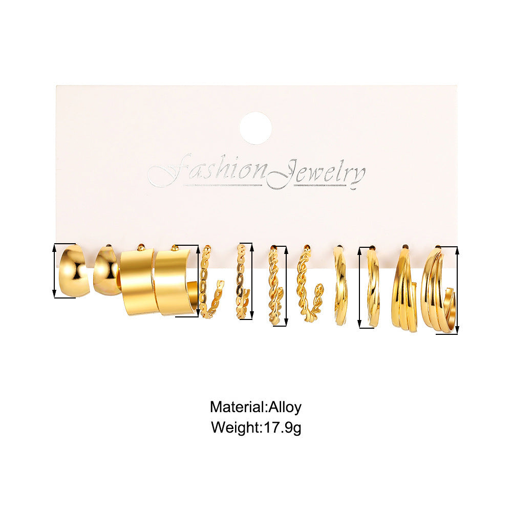 Fashion European and American style gold C chain earrings suit ladies temperament luxury high-end earrings