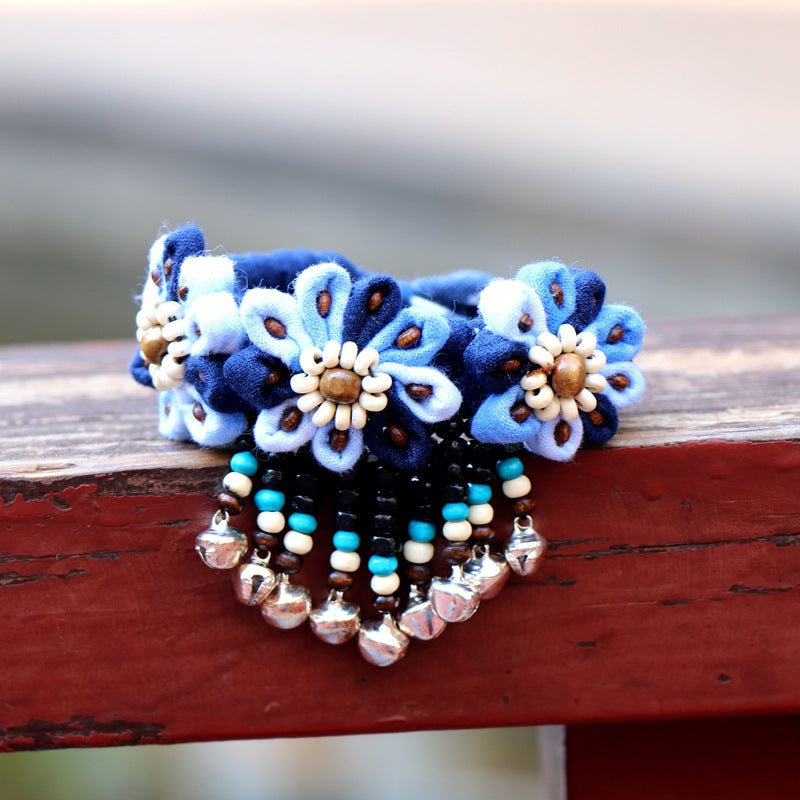 Blue Tie Dye Cloth Bracelet Dali Lijiang Hot Sale Hand-stitched Flower Fabric Bracelet Bracelet