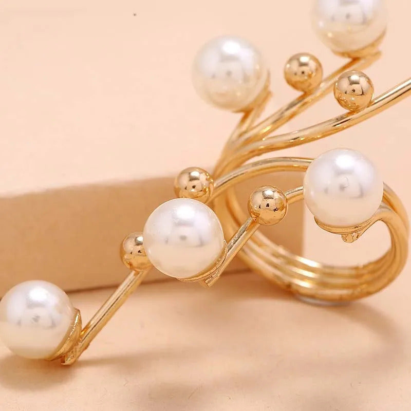 Vintage White Pearl Geometric Rings For Women Exaggerated Metal Irregular Double Layer Large Pearl Rings Party Jewelry