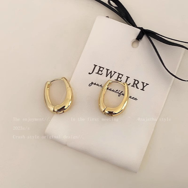925 Silver Needle Hong Kong Style Retro Metal Earrings Women's High-Grade Geometric Simple Bracelet Ear Clip All-Match Exaggerated Commuter Earrings