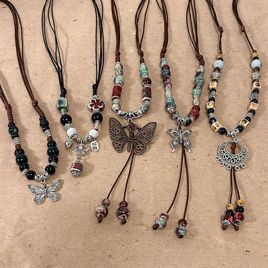 Ceramic Necklace New Chinese Ethnic Style Retro Ceramic Butterfly Beaded Clavicle Chain