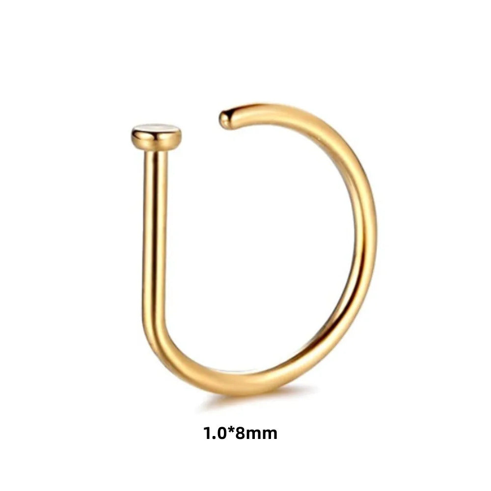 New Curved Barbells Fake Nose Piercing D Shaped Tragus Helix Stud Earring Hoop Septum Stainless Steel Ring Nostril Body Jewelry