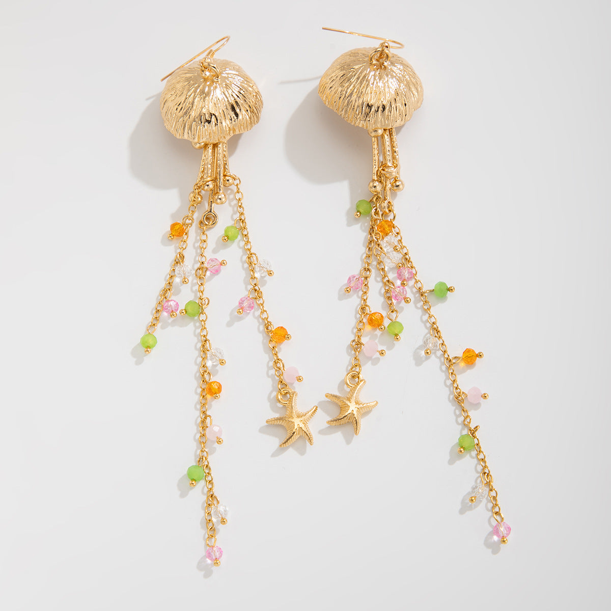 Vacation Beach Starfish Jellyfish Alloy Earrings Fashion High Sense Crystal Tassel Earrings