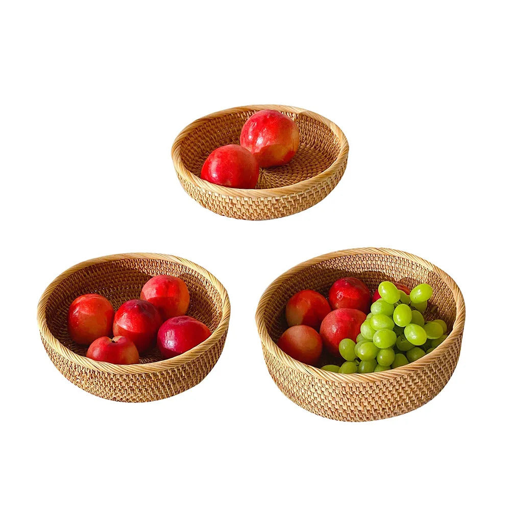 Hand-woven Flower Basket Food Storage Platters Natural Simplicity Rattan Storage Basket for Home Kitchen Storage Accessories