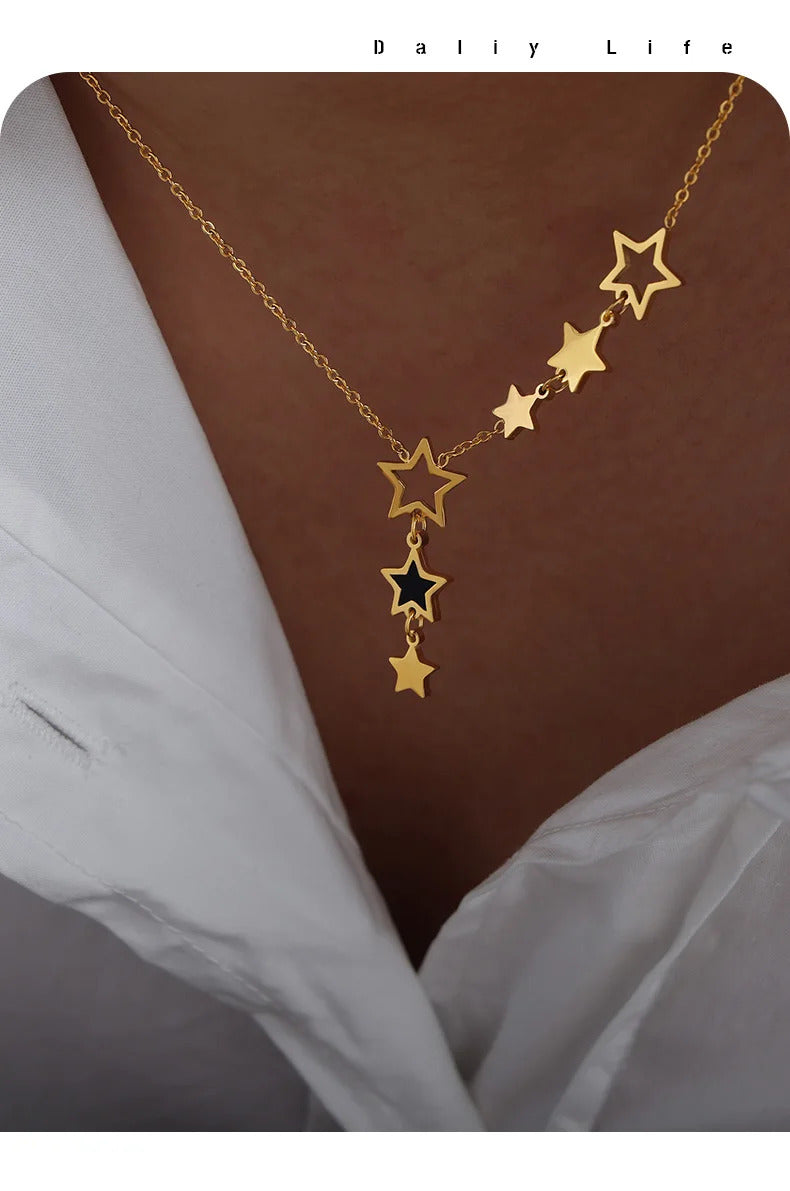 Trendy Star Pendant Necklace for Women High Quality Stainless Steel Gold Plated Chain Black Acrylic Fashion Jewelry Accesories