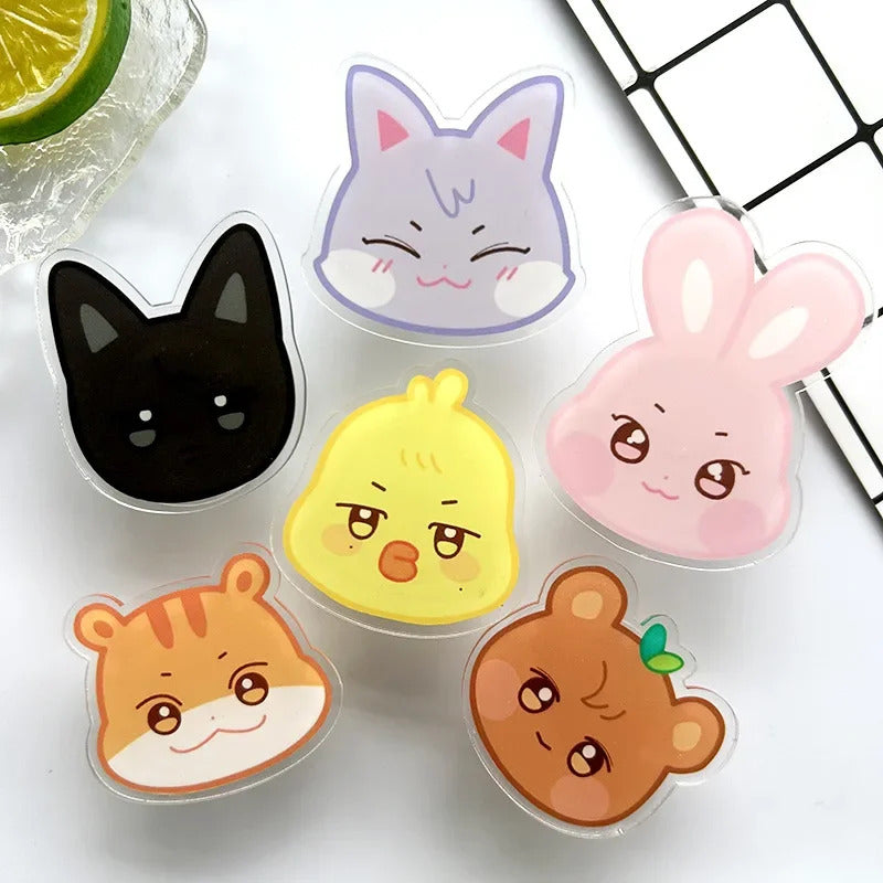 KPOP A-TEEZ Cartoon Figures Acrylic Phone Stand Cute Bear Cat Rabbit Folding Bracket Retractable Mobile Phone Holder Fans Gifts
