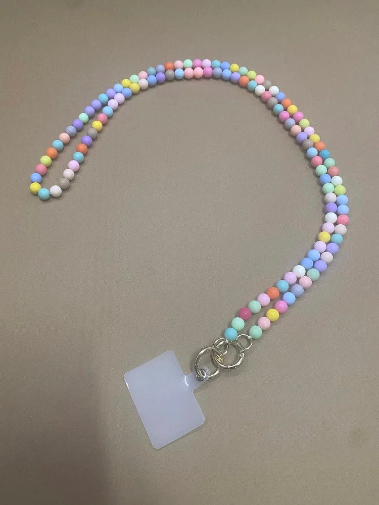 Universal Glitter Phone Lanyard Long Crossbody Necklace Chain Pearl Straps Keychain Anti-lost Sling with Patch for Phone Case