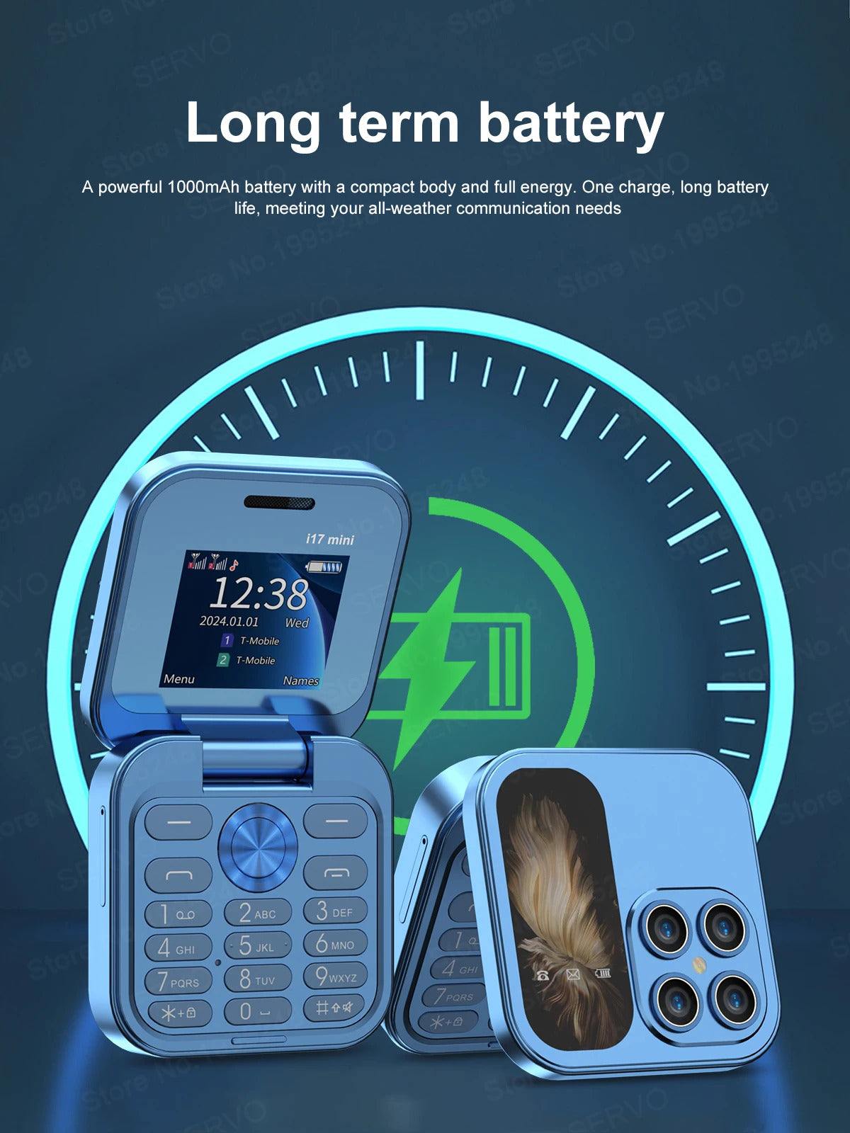 SERVO i17 Mini Dual SIM Card Fold Mobile Phone 2G Network Video Player Flashlight FM Radio Magic Voice Small Box Flip Cellphones