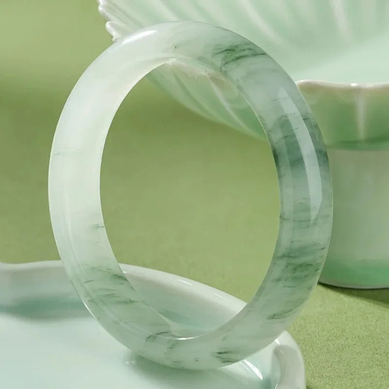 Natural Tianshan Jade Bracelet Gold Silk Jade Ice Transparent Green Jewelry Bracelet