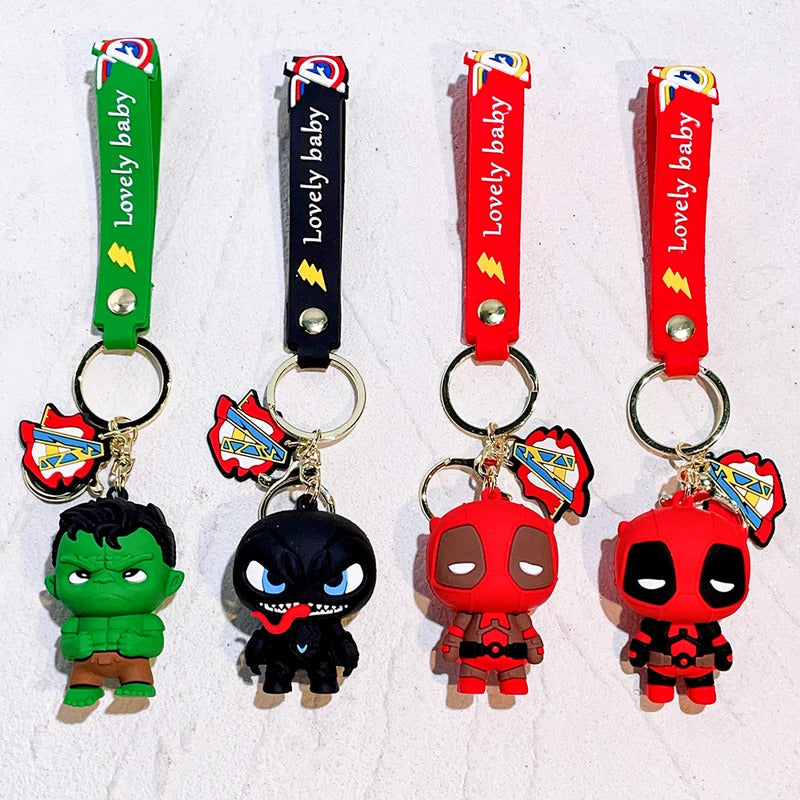 The Avengers Keychain Disney Anime Cute Iron Man Hulk Captain America Silicone Figure Keyring Schoolbag Pendent Toy Kid's Gifts