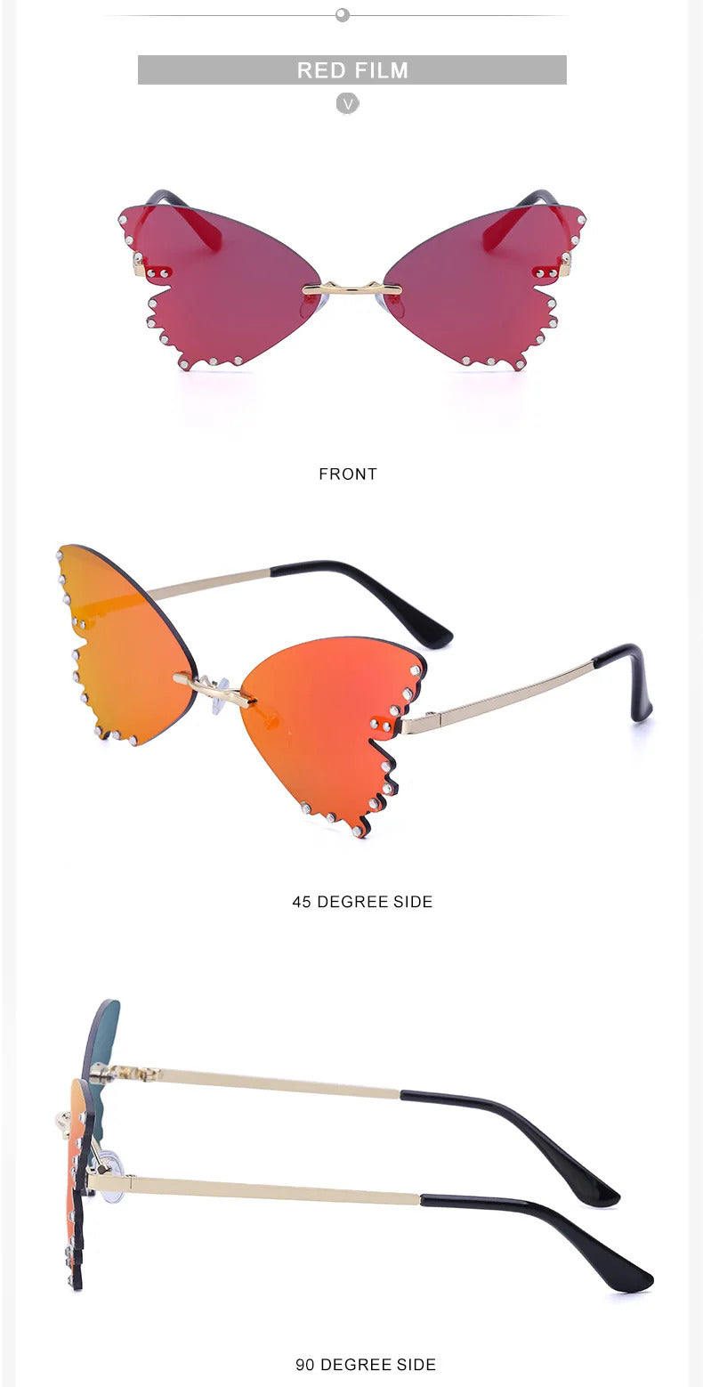 Diamond Butterfly Sunglasses Women 2023 Luxury Brand Designer Fashion Rimless Sun Glasses For Female Unique Party Shades Eyewear