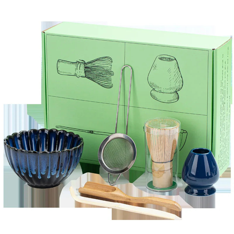 6pcs/set Natural Bamboo Matcha Tea Set Matcha Whisk Spoon Spoon Ceramic Matcha Bowl Whisk Holder Japanese Tea Tool