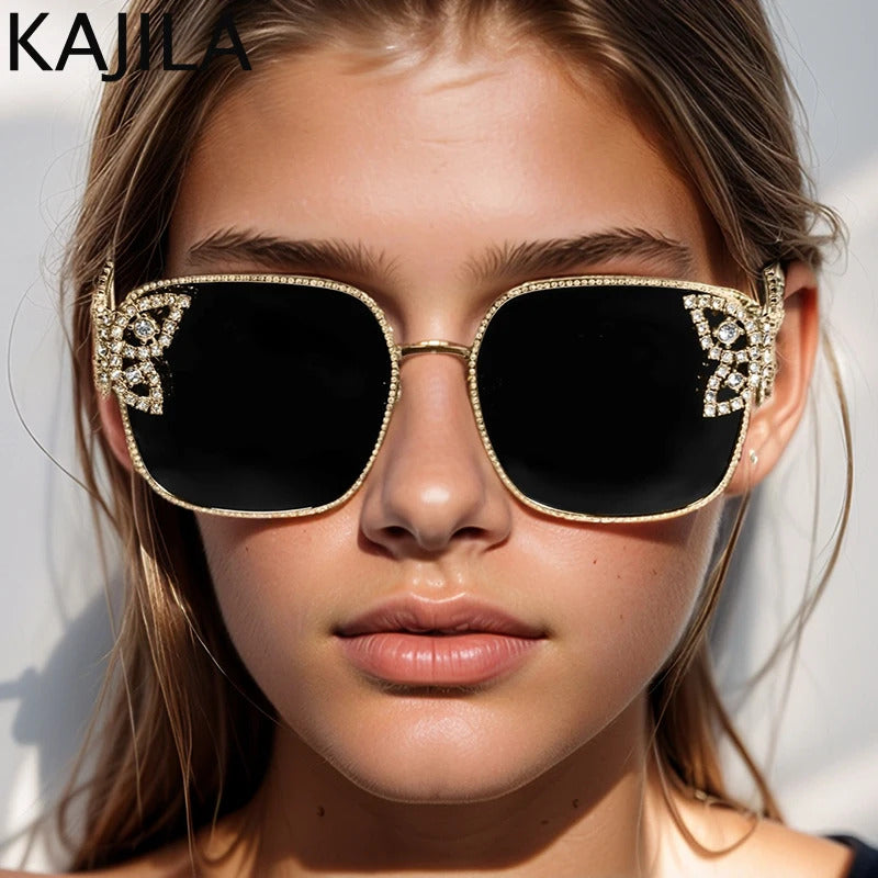 Oversized Square Sunglasses Women Rhinestone Butterfly Frame Sun Glasses 2025 Luxury Brand UV400 Protection Eyewear For Ladies