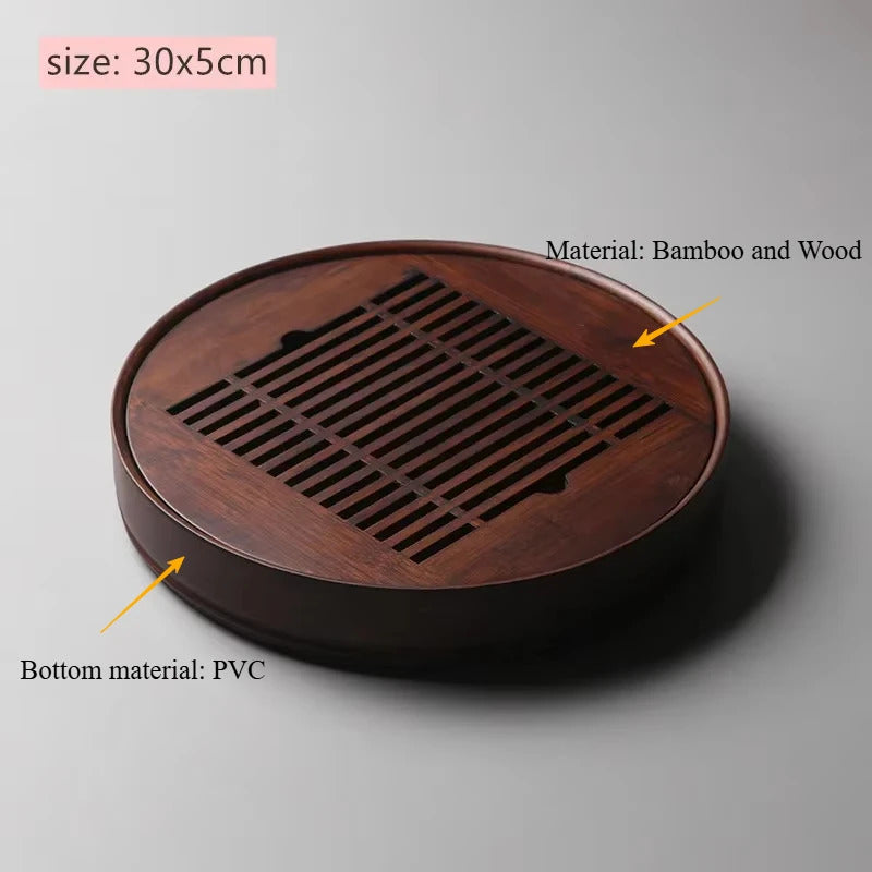 Large Capacity Water Storage Bamboo Tray Delicate Round Tea Board Chinese Tea Set Trays Decorative Traditional Tea Accessories