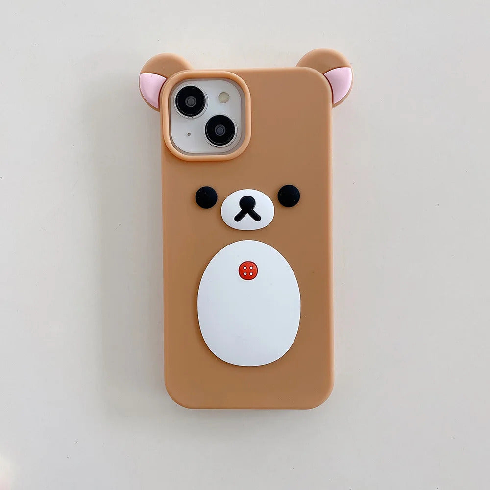 Fashion Cute 3D Cartoon Rilakkuma Bear Soft Silicone Phone Case Back Cover for iPhone 11 12 13 14 15 16 Pro Max