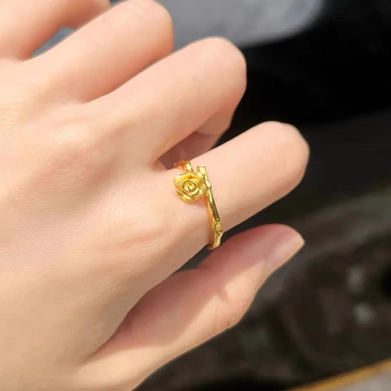 Sand Gold Opening Adjustable Frosted Ring Women's Fashion Sweet Light Luxury Niche Exquisite Ring Ancient Design