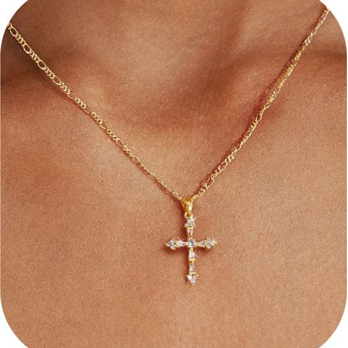 Amazon TK Hot-Selling OT Buckle Square Cross Necklace for Women Copper Plated 14K Gold Paperclip Necklace Yiwu In Stock