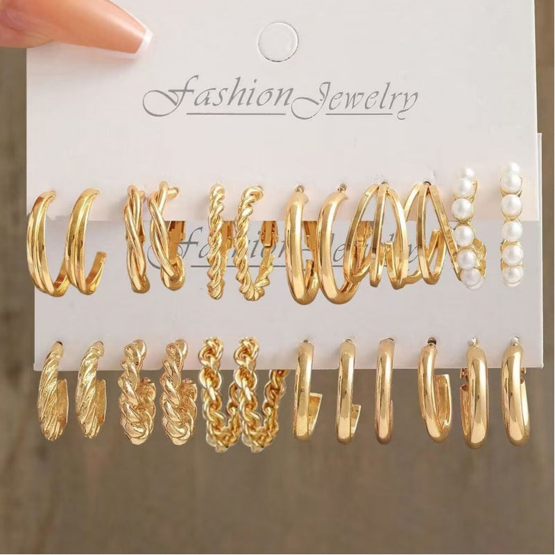 Fashion European and American style gold C chain earrings suit ladies temperament luxury high-end earrings