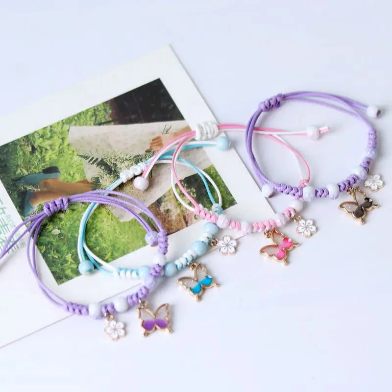 Kpop Cute Colorful Butterfly Bracelet for Women Girl Fashion Hand-woven Star Bell Beads Flower Pendant Bracelet Sister's Jewelry