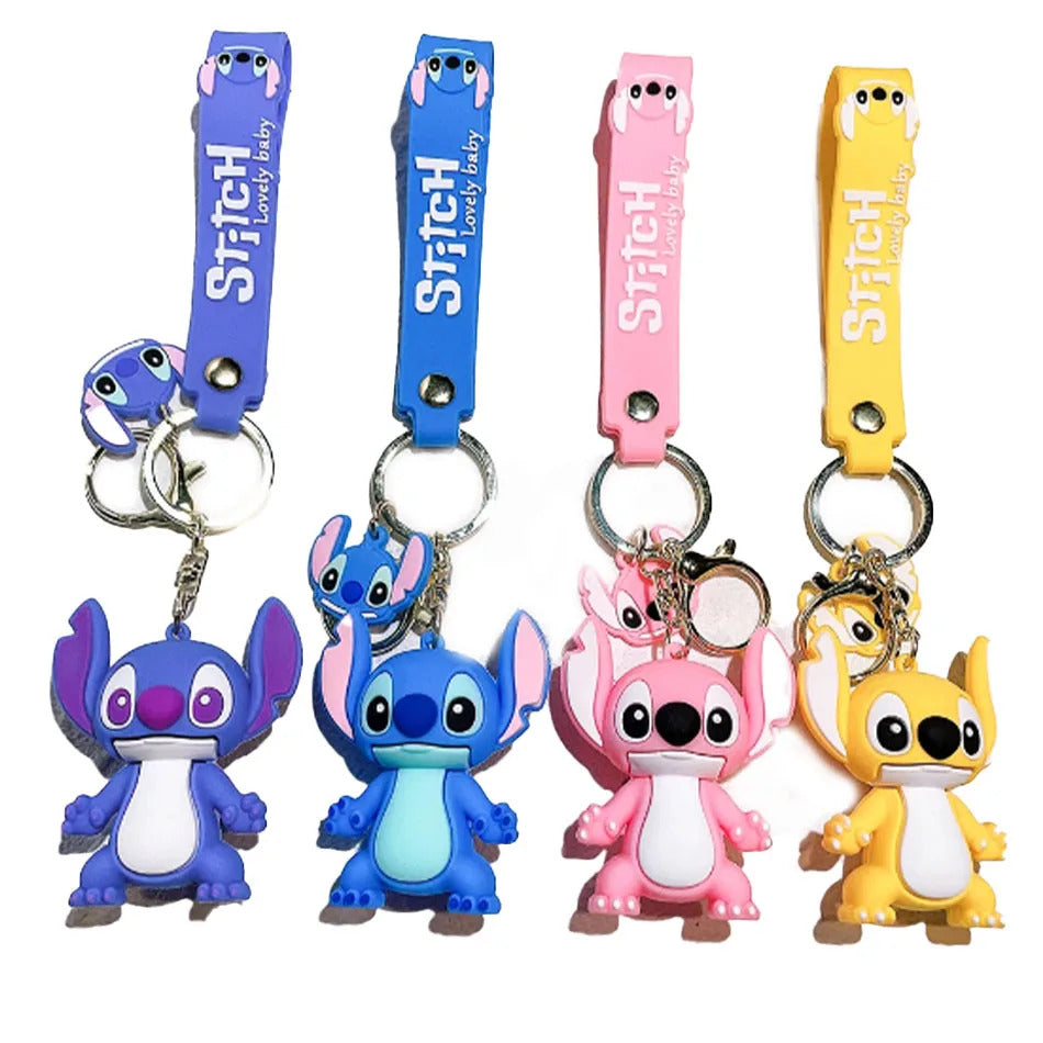 Hot Lilo & Stitch Toys Keychian Anime Stitch Pendant Keychain Sweet Pink Angel Keychians Women Car Keyring Girl Birthday Gift