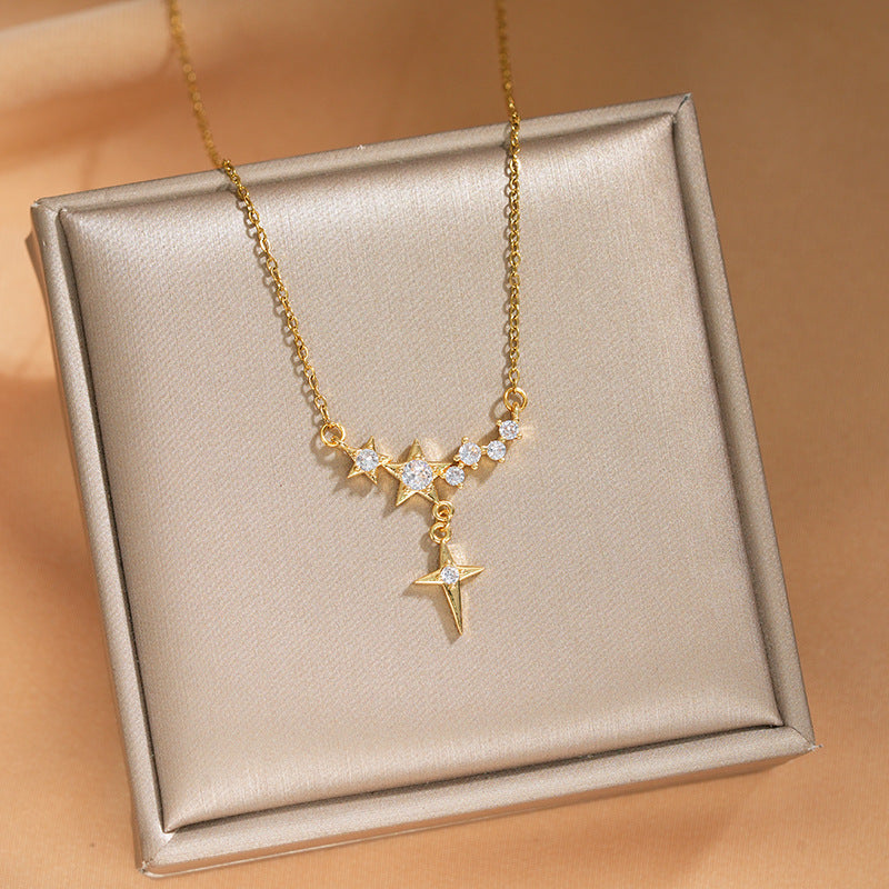 Elegant Inlaid Zircon Exquisite Titanium Steel Necklace for Women Fashionable Versatile Internet Celebrity Collarbone Chain Niche Light Luxury Jewelry